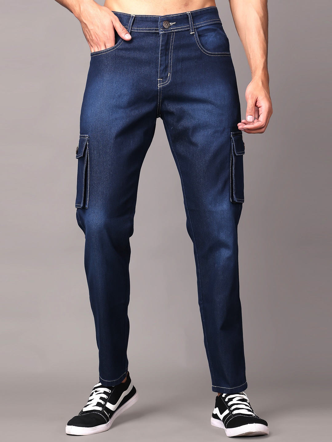 

ZAYSH Men Cotton Regular Fit Light Fade Stretchable Jeans, Navy blue