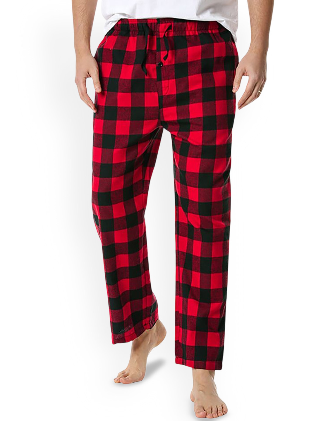 

StyleCast x Revolte Men Checked Loose Fit Chinos Trousers, Red