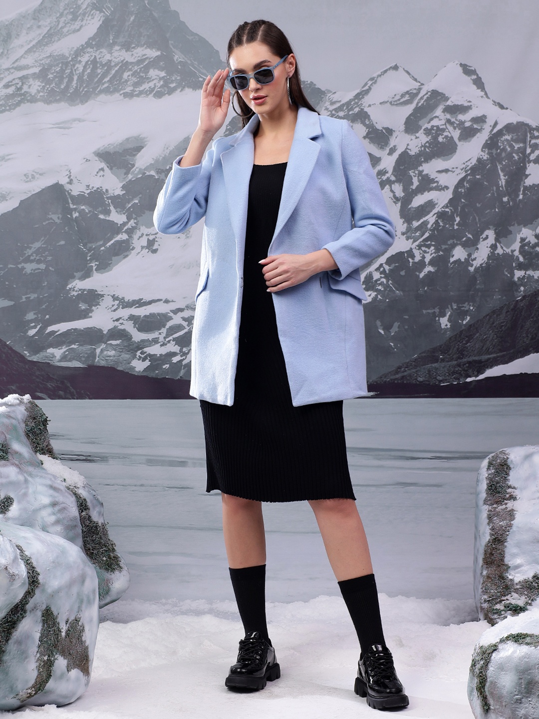

Kotty Women Notched Lapel Cotton Single-Breasted Overcoat, Blue
