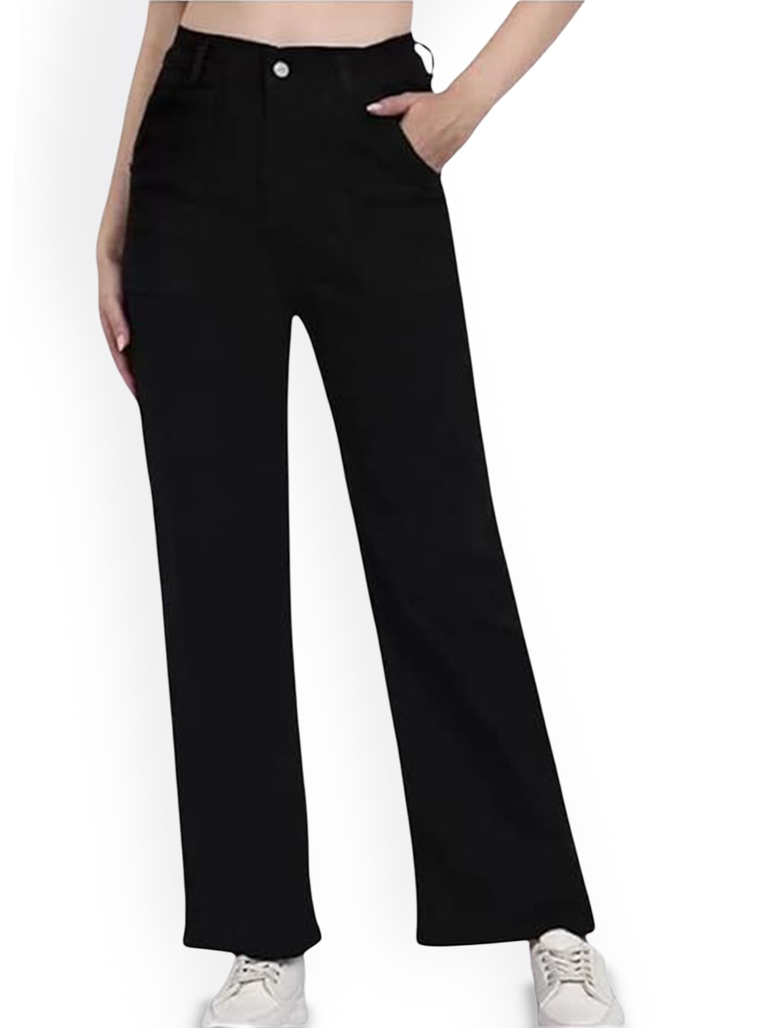 

zayla Women Comfort Wide Leg High-Rise Stretchable Jeans, Black