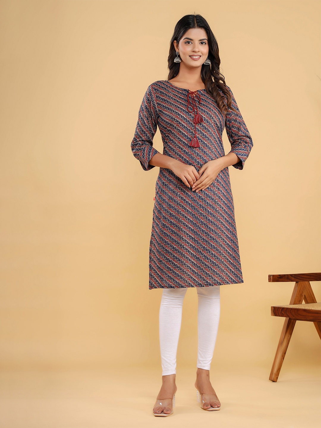 

Chandbaali Ethnic Motifs Printed Regular Cotton Straight Kurta, Blue