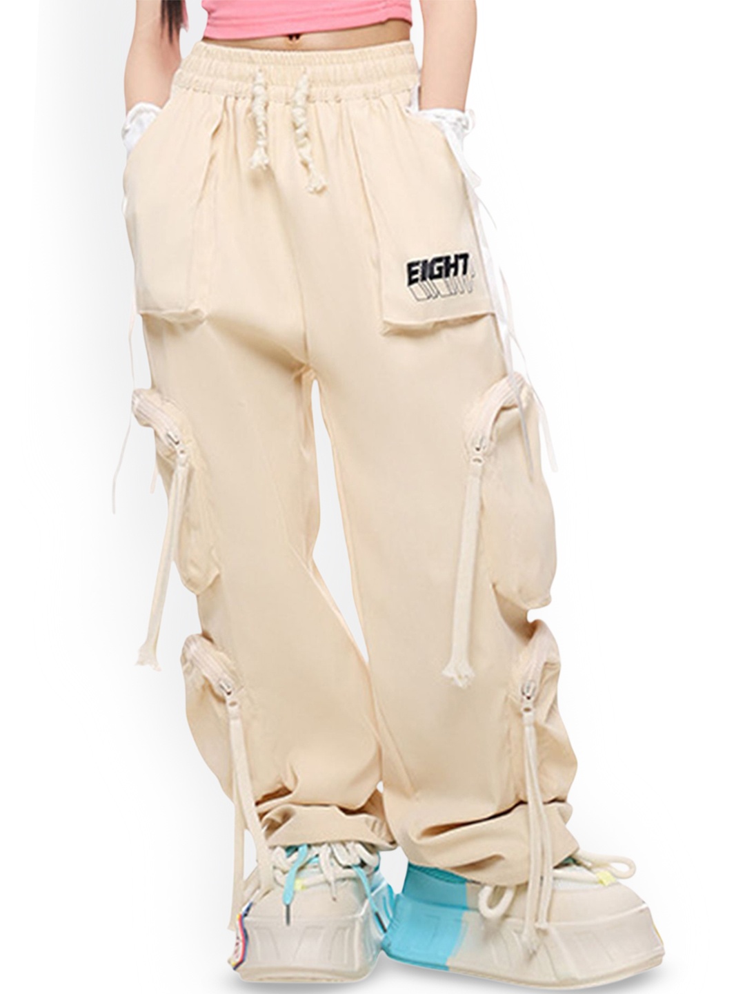 

LULU & SKY Kids Straight Fit High-Rise Cargos Trousers, Beige