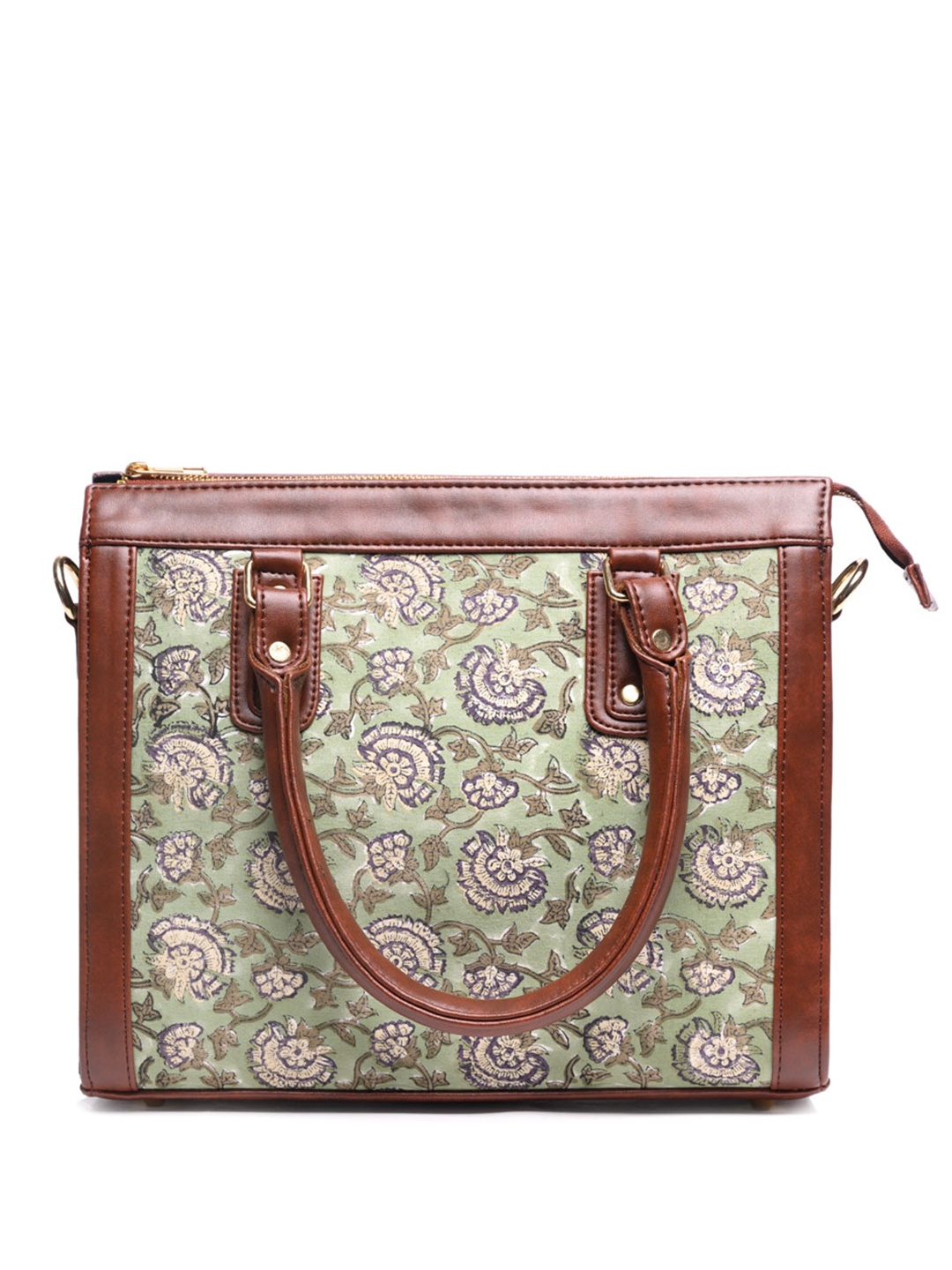 

Block N Style Women Floral Printed Structured Cotton Handheld Bag, Brown