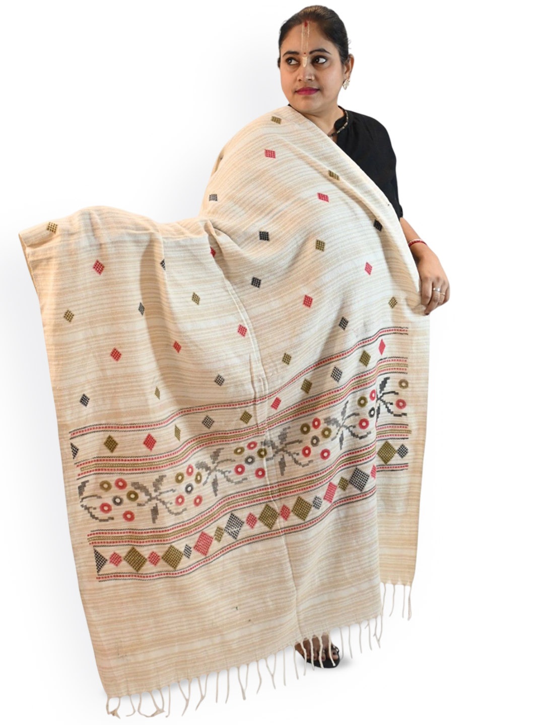 

Vrinde Women Floral Printed Shawl, Cream