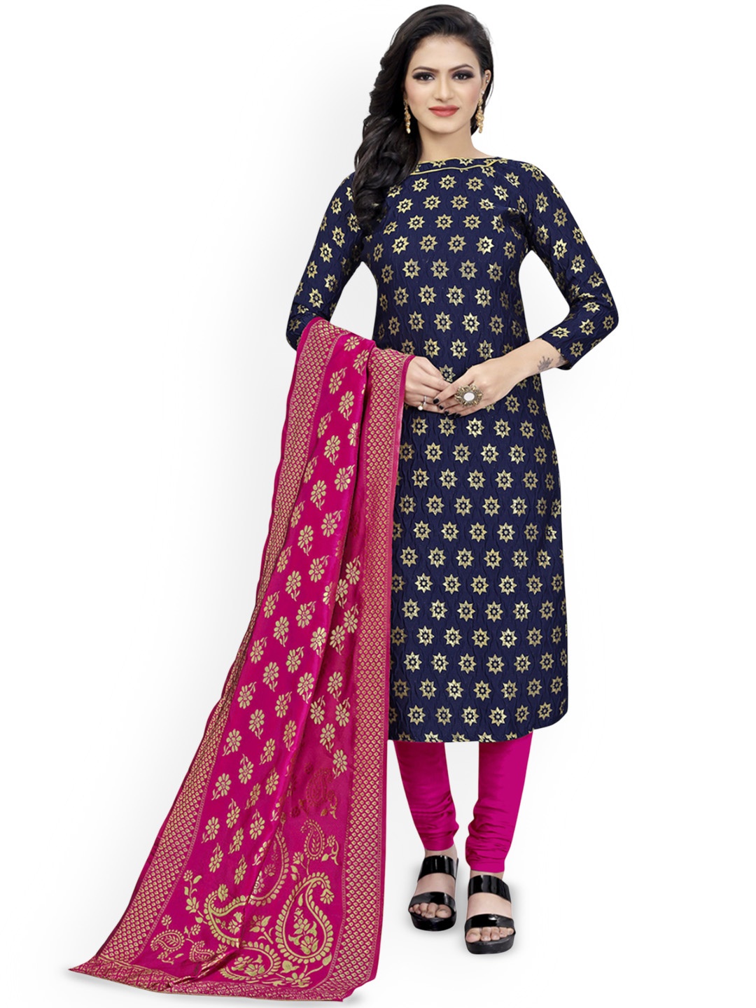 

Maroosh Ethnic Motifs Woven Design Unstitched Dress Material, Navy blue
