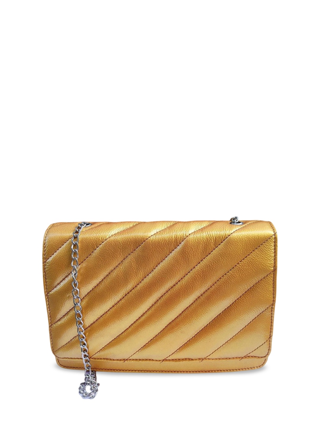 

PERKED Women Textured Structured Leather Sling Bag, Gold