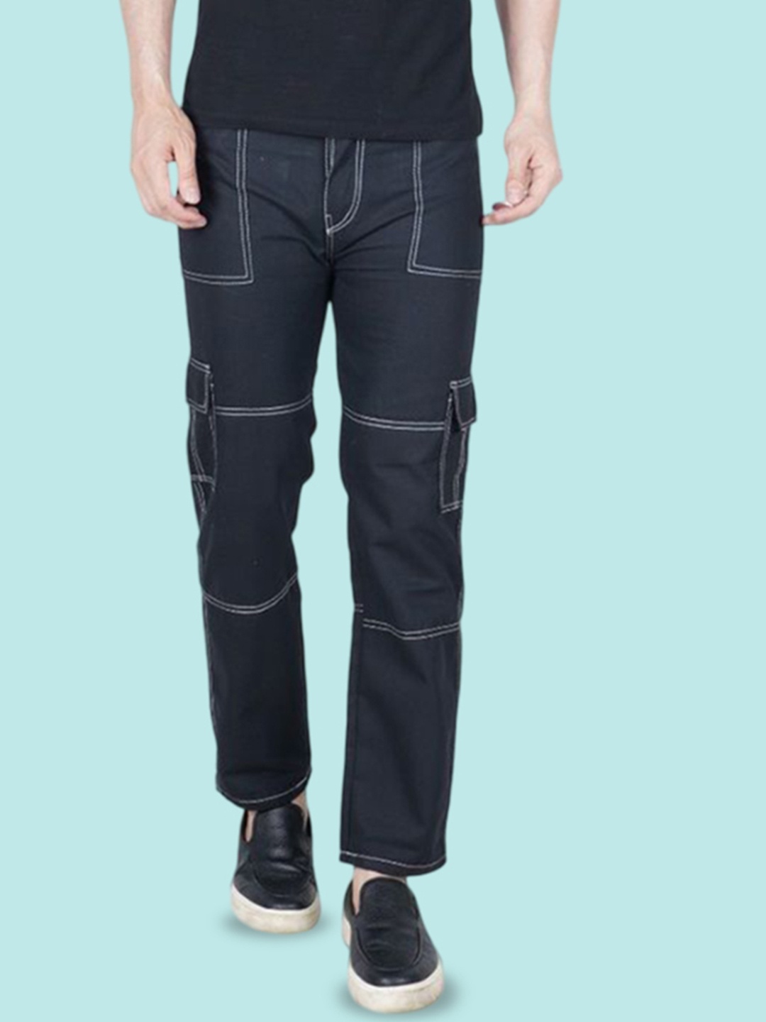 

LINARIA Men Classic Mid-Rise Regular Fit Cargo Styles Jeans, Black