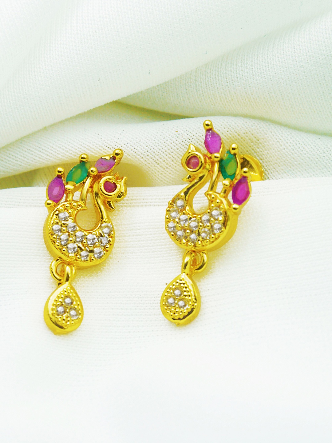 

PINAAKA DARINI 1 Gram Gold-Plated Peacock Shaped Drop Earrings