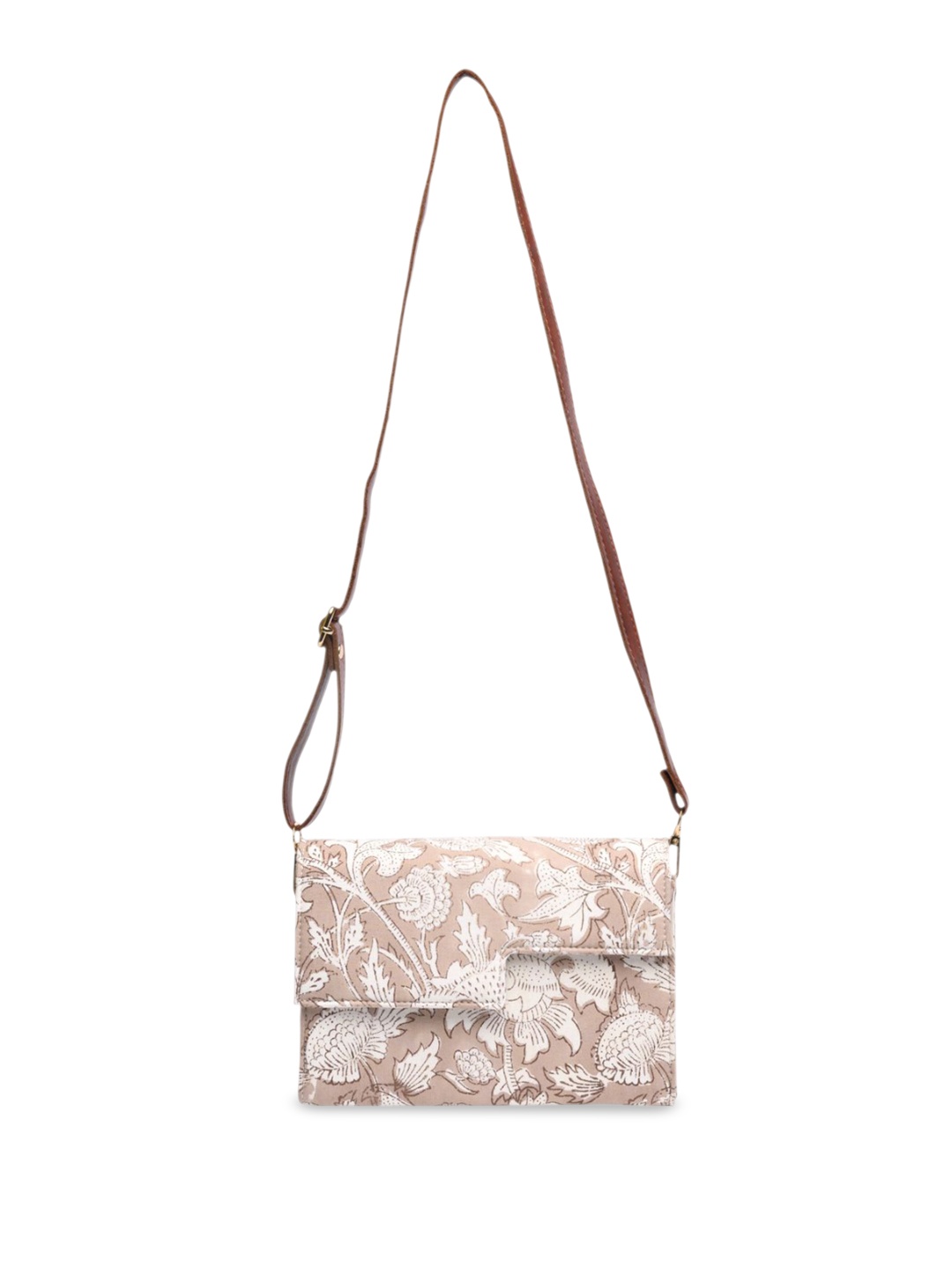 

Block N Style Women Floral Printed Crossbody Cotton Sling Bag, Beige