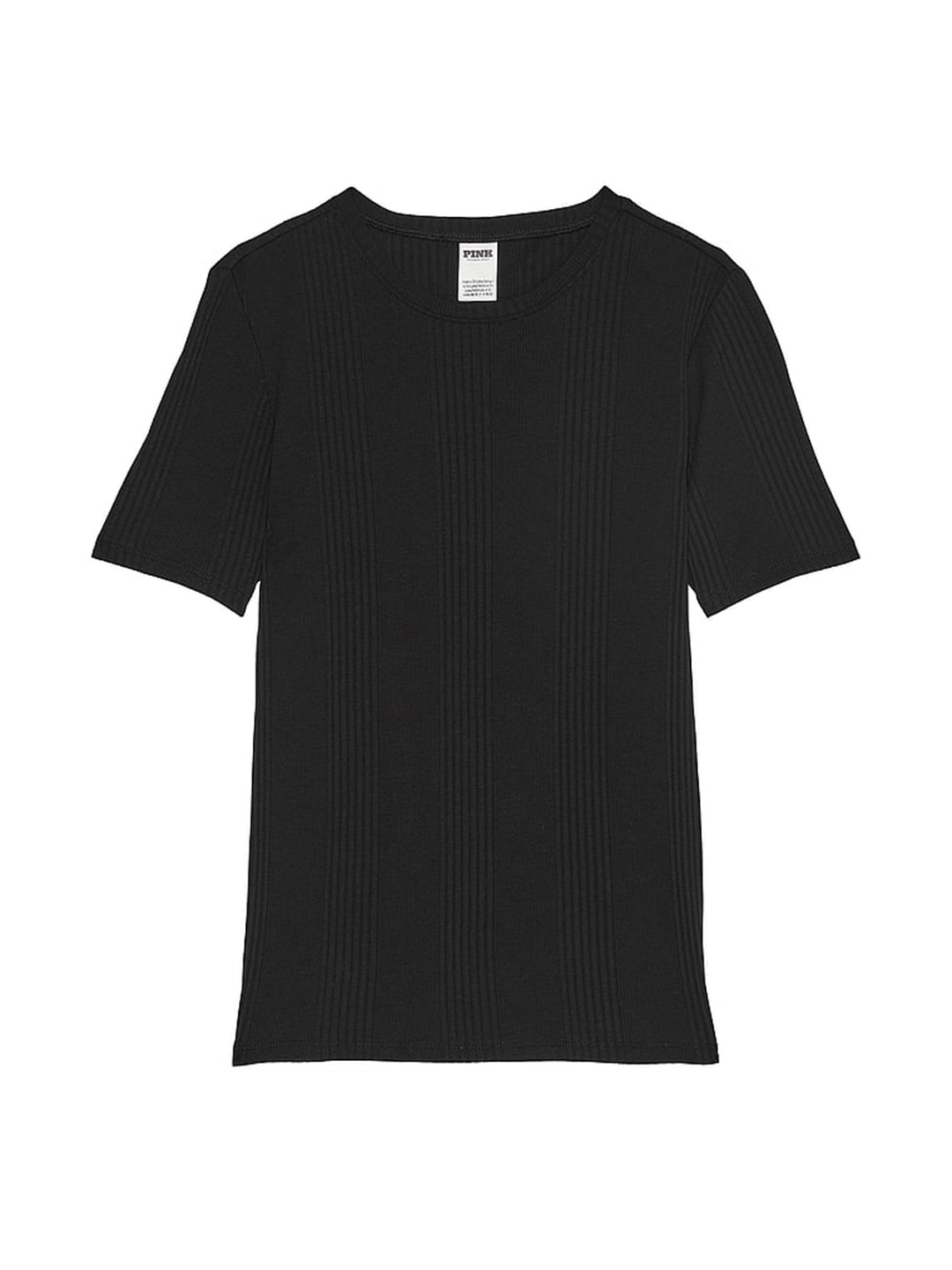

Victoria's Secret Women Solid Round Neck Cotton T-shirt, Black