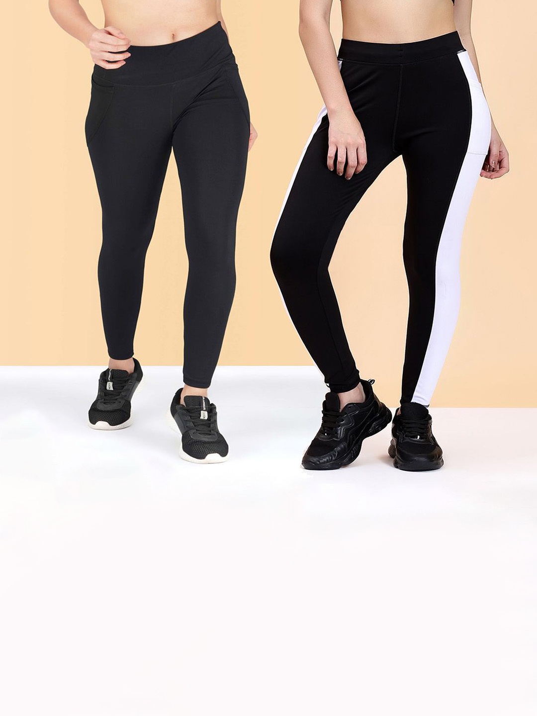 

KRONMENINEN Pack Of 2 4 Way Stretchable Ankle-LengthTights, Black