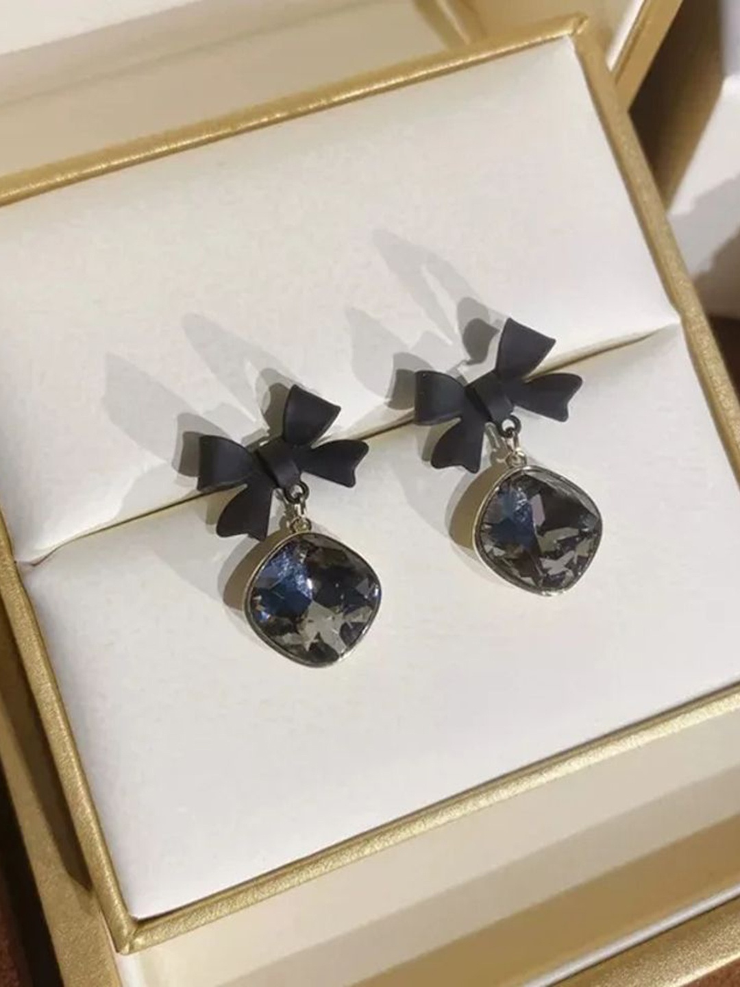 

Celestique Crystals Studded Bow Drop Earrings, Black