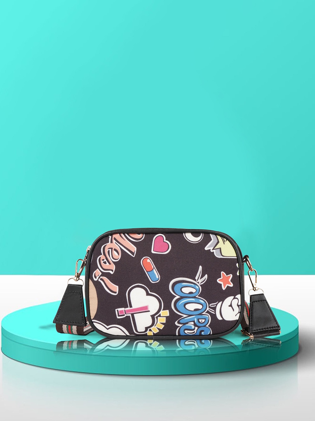 

PARSLEY Women Graphic Printed Crossbody Leather Sling Bag, Black