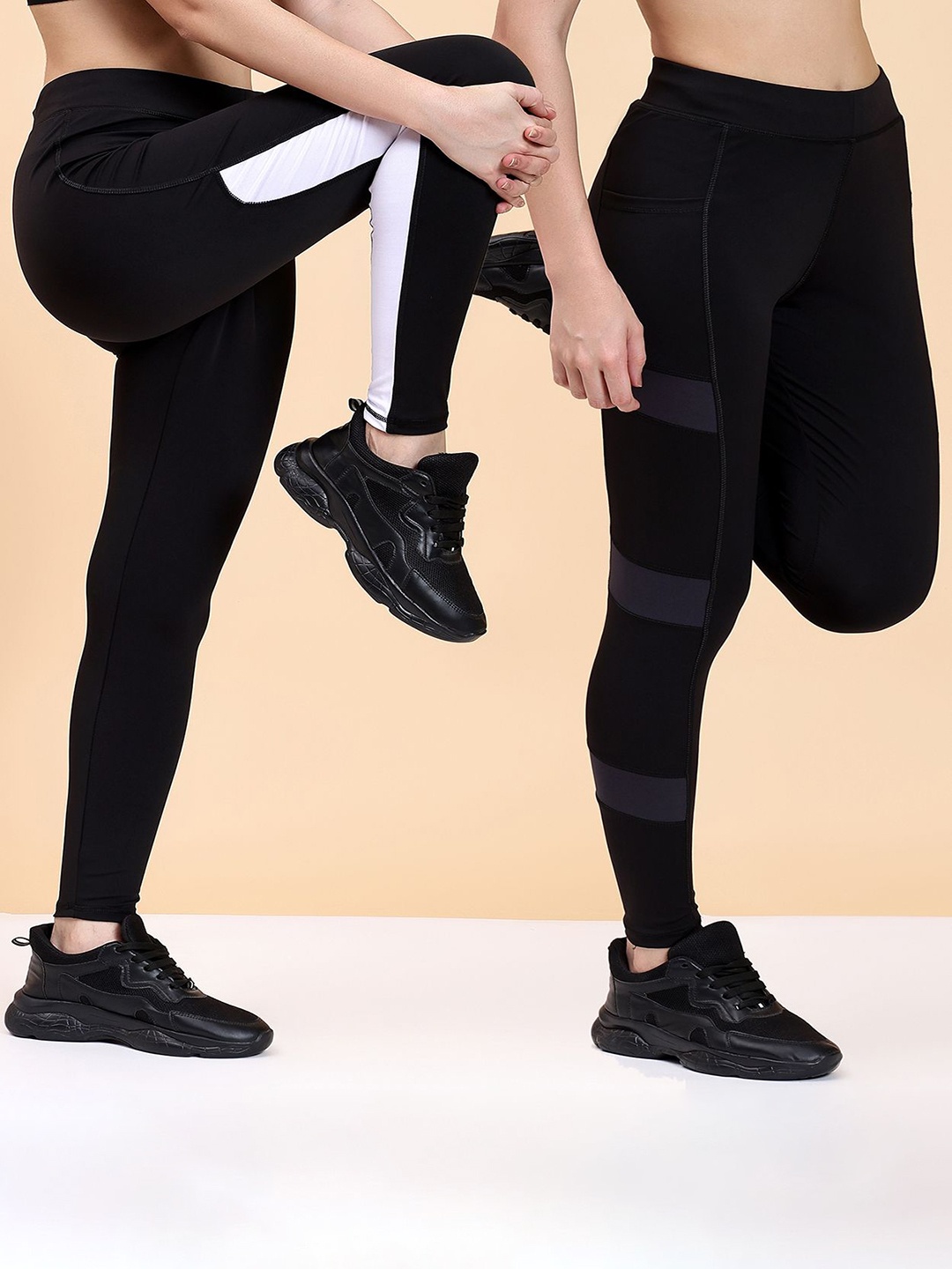 

KRONMENINEN Pack Of 2 Striped Skinny-Fit Rapid-Dry Tights, Black