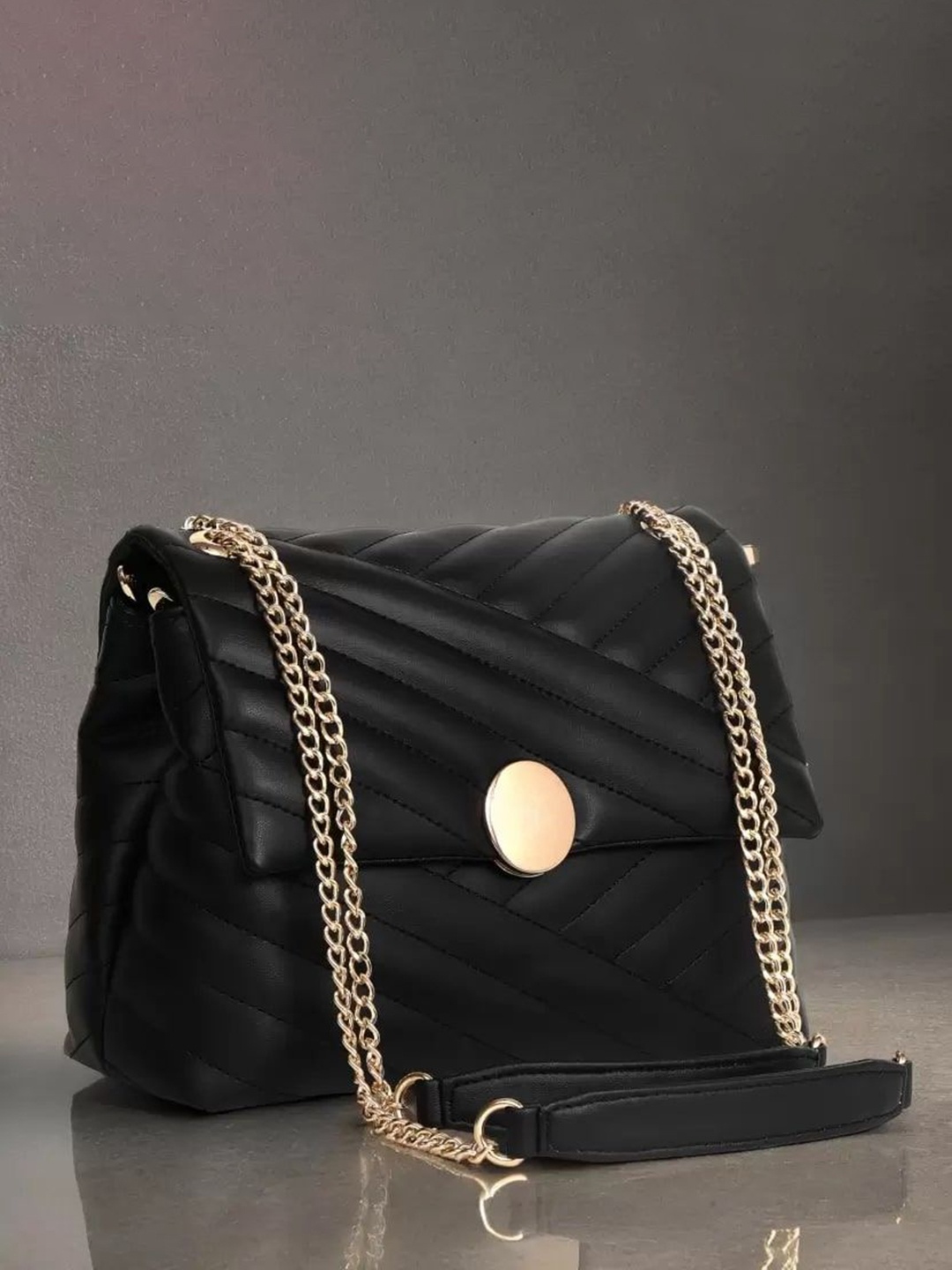 

ROSS BROWN Women Solid Structured Sling Bag, Black