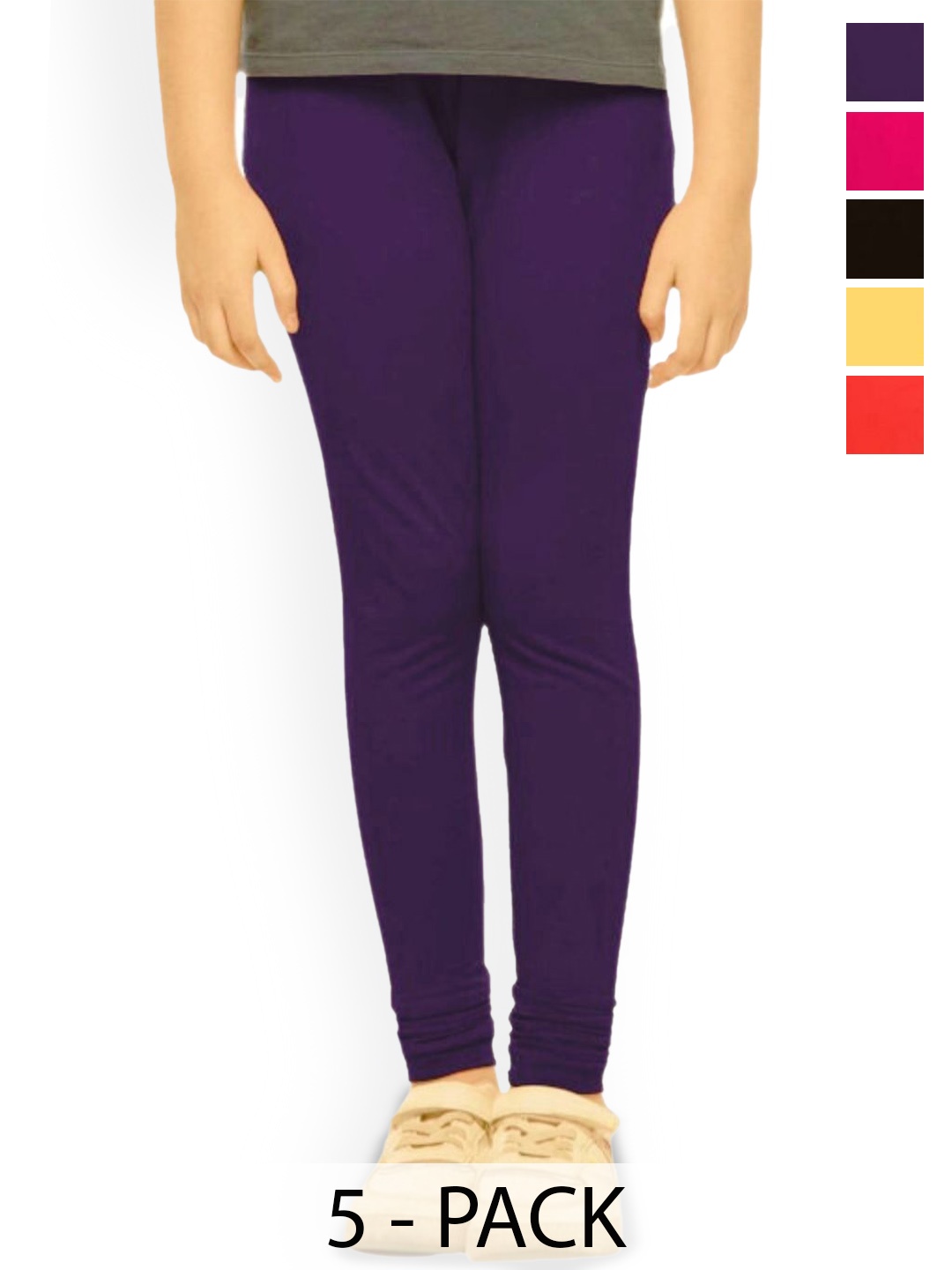 

Tik Tok WEARS Girls Pack Of 5 Mid-Rise Churidar Length Leggings, Pink