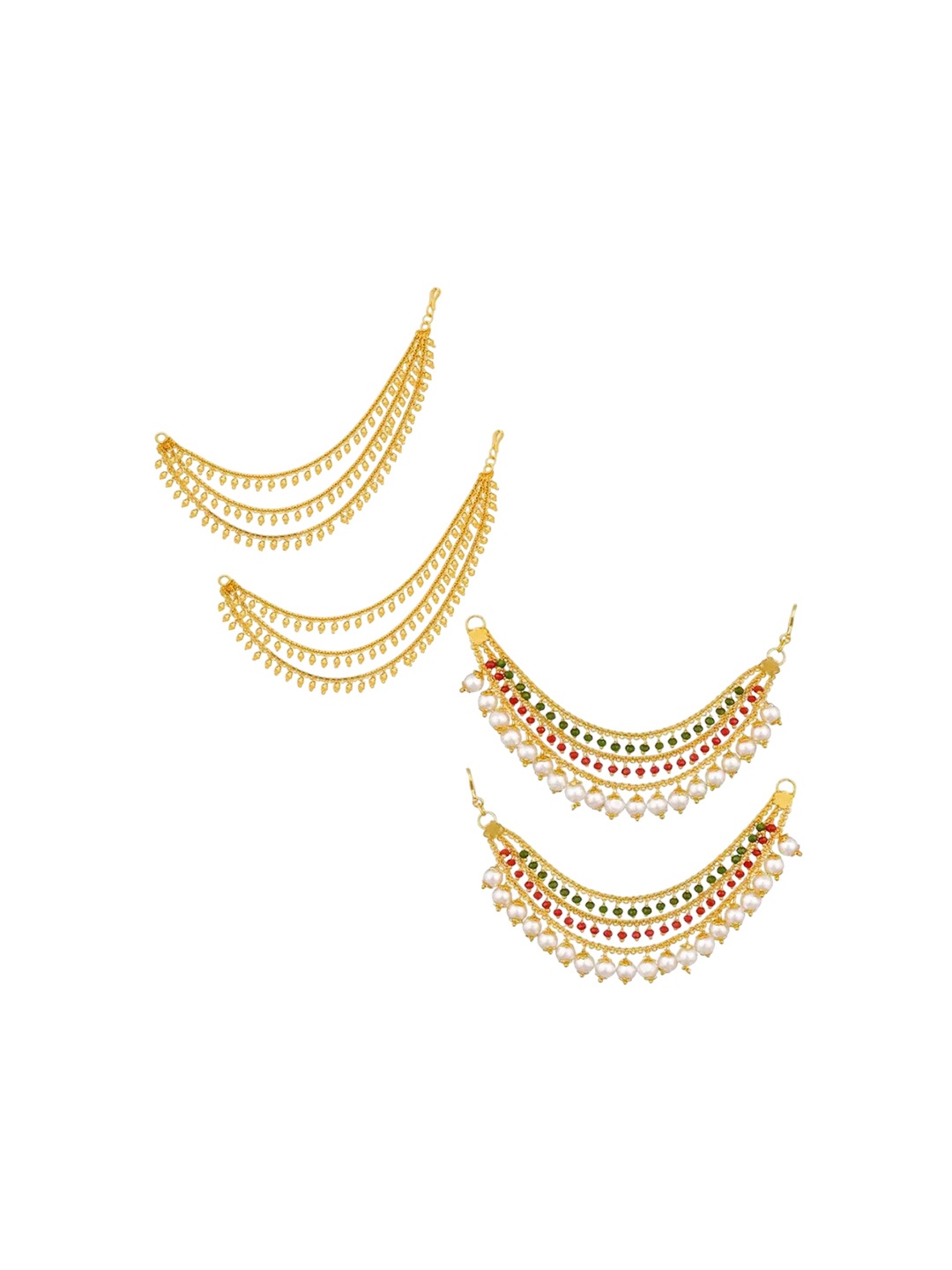 

PINAAKA DARINI Pack Of 4 Gold Plated Pearls Studded Circular Drop Chain Earrings