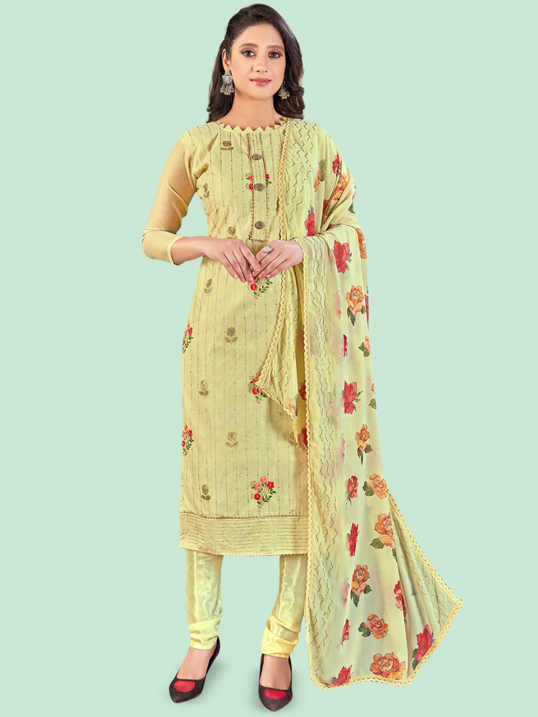

Maroosh Floral Embroidered Sequinned Unstitched Dress Material, Yellow
