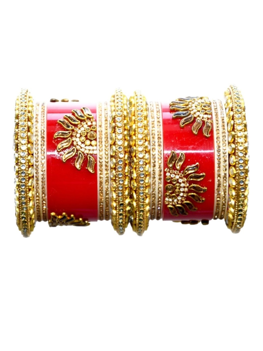 

Align Pack Of 2 Gold-Plated AD Studded Chuda Bangles, Red