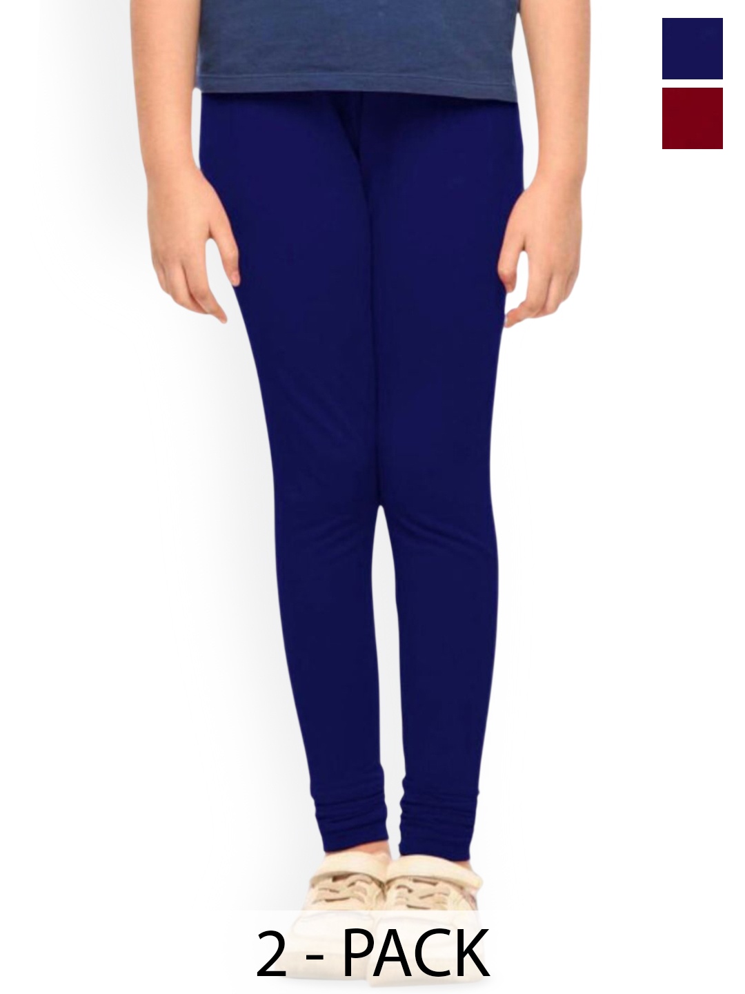 

Tik Tok WEARS Girls Pack Of 2 Mid-Rise Churidar Length Leggings, Blue