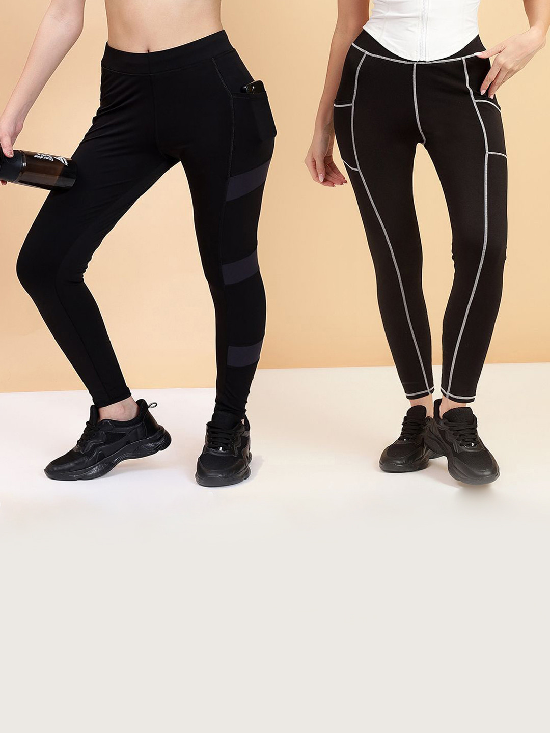

KRONMENINEN Pack Of 2 Striped Skinny-Fit Rapid-Dry Tights, Black