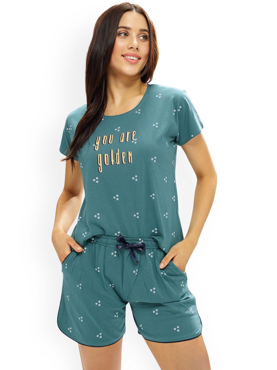 

Lotik Women Printed Night suit, Teal