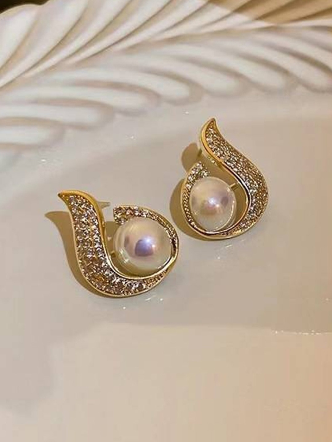 

Celestique Pearls Studded Contemporary Studs, Gold