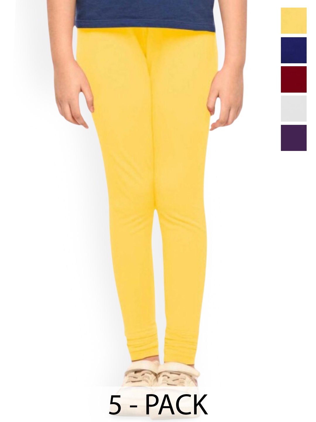 

Tik Tok WEARS Girls Girls Pack Of 5 Mid-Rise Churidar Length Leggings, Yellow