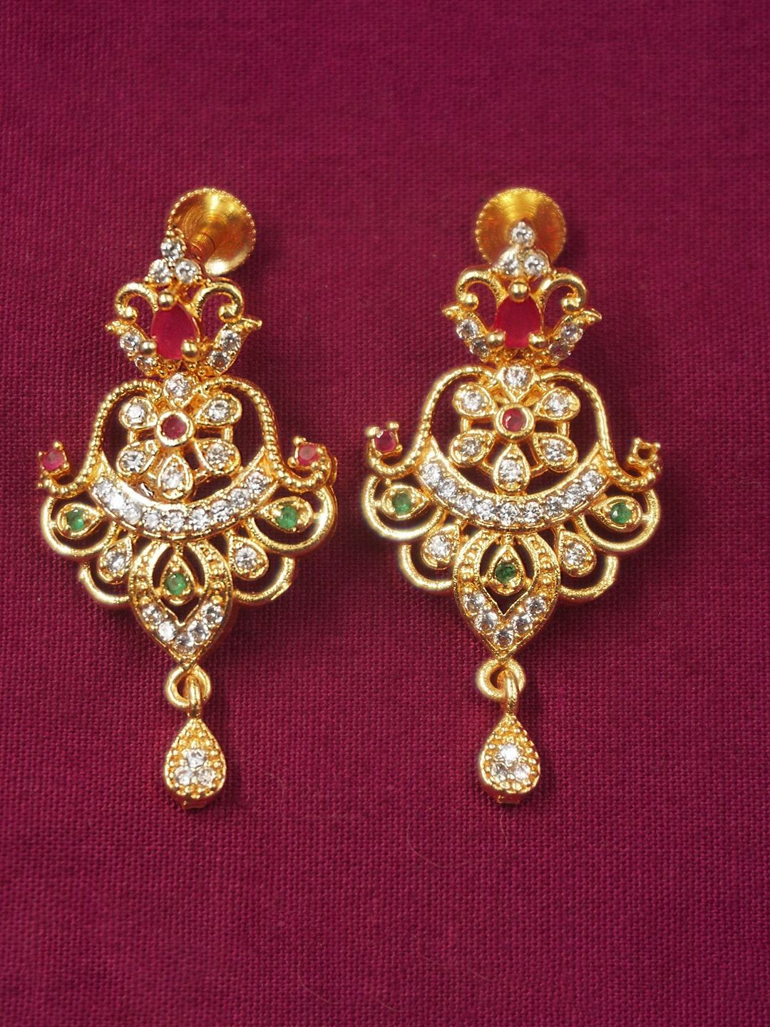 

PINAAKA DARINI 1 Gm Gold Plated AD Studded Circular Drop Earrings