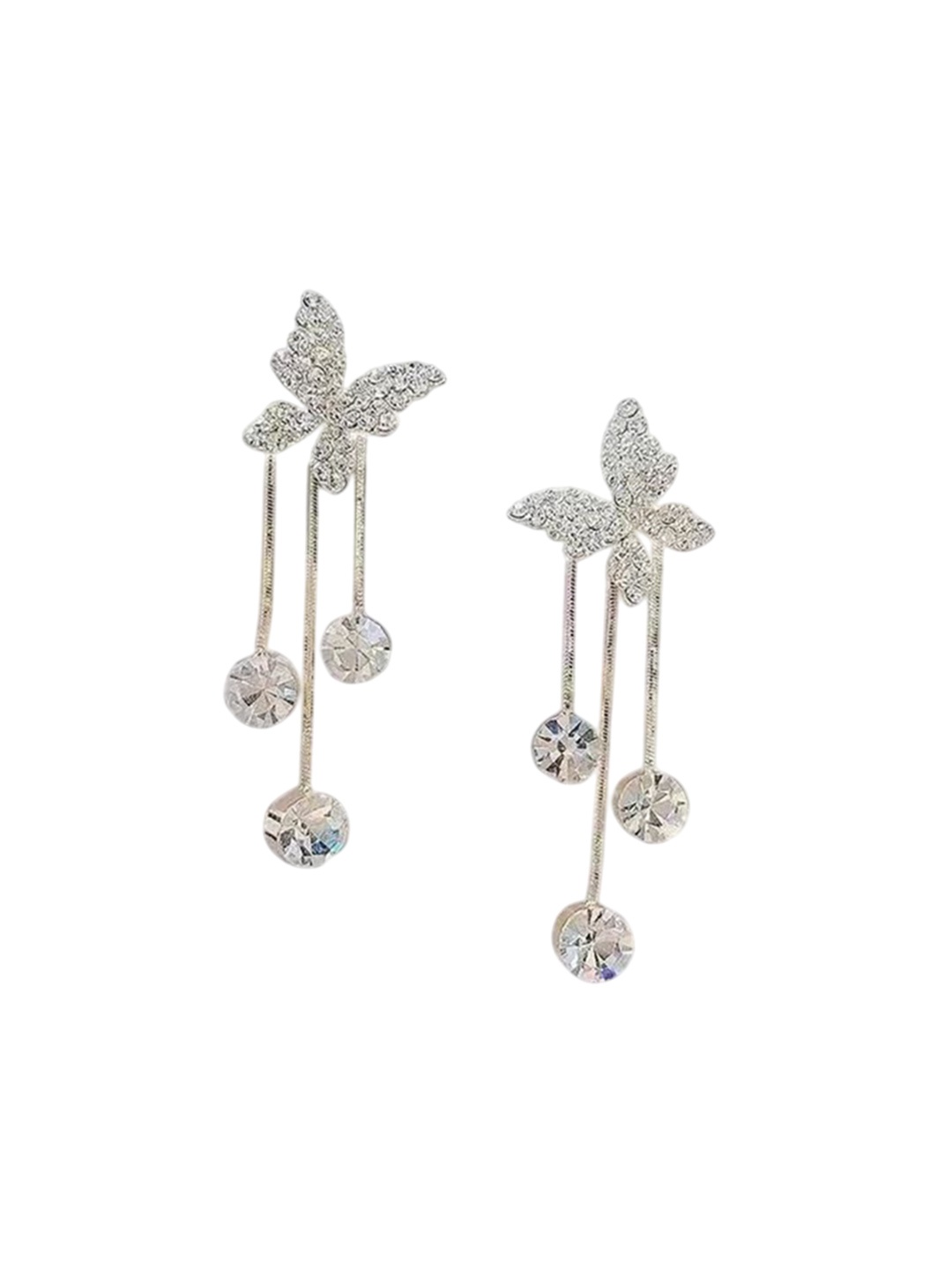 

Celestique Gold-Plated Stone Studded Butterfly Shaped Drop Earrings