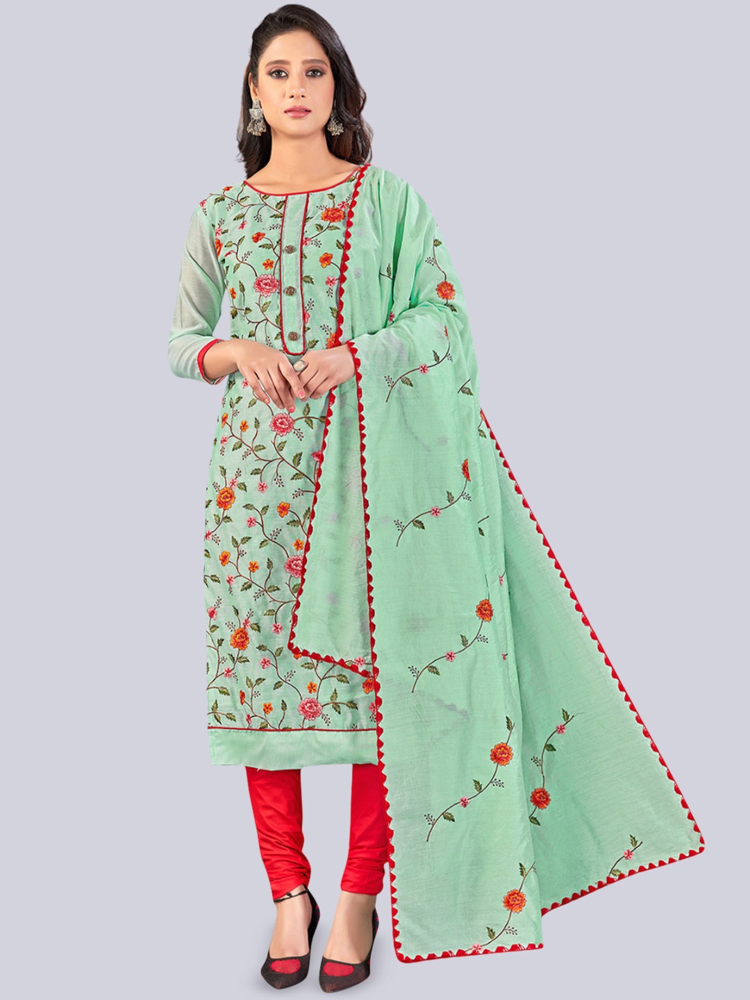 

Maroosh Floral Embroidered Unstitched Dress Material, Sea green
