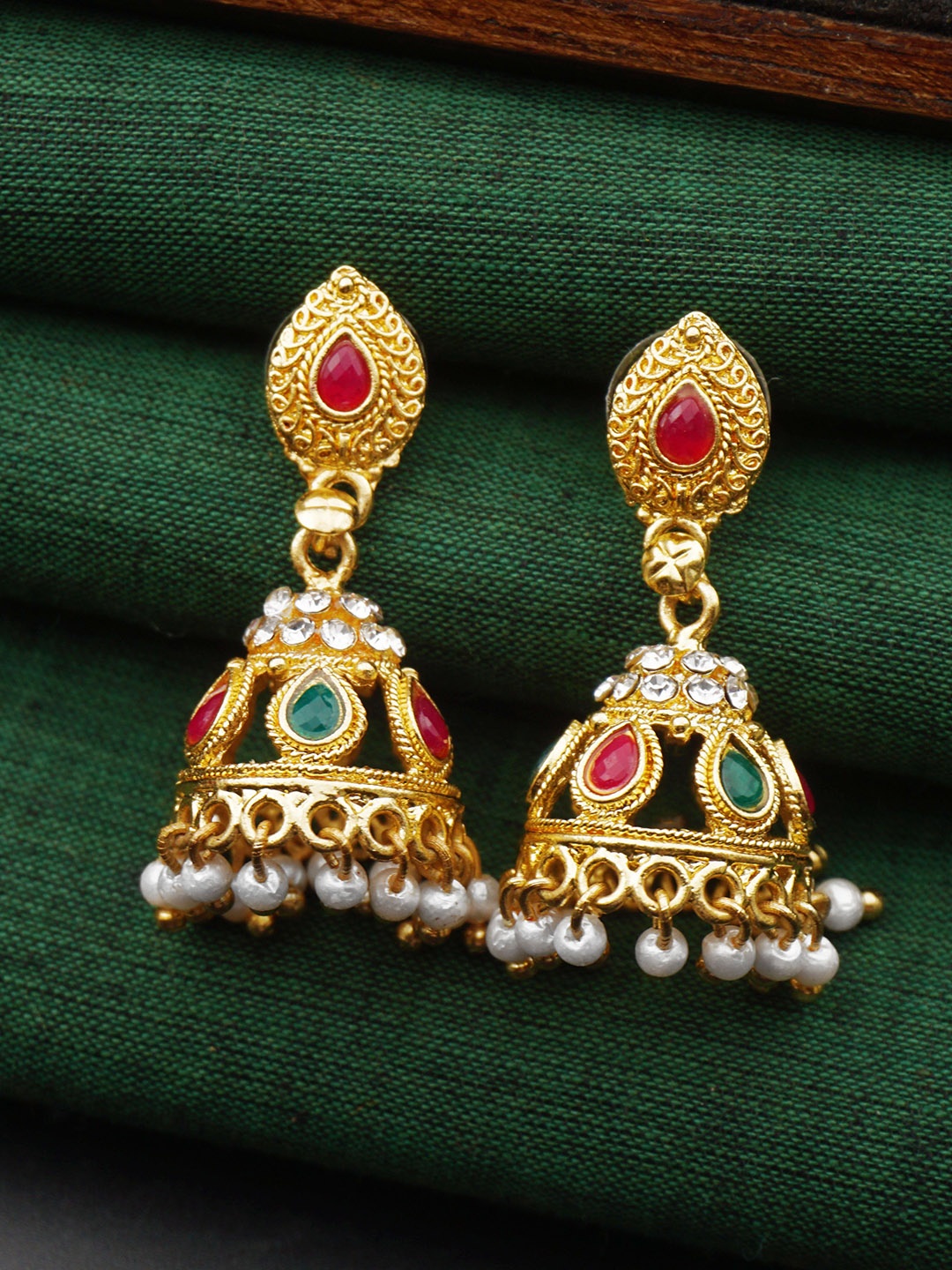 

PINAAKA DARINI 1Gram Gold Plated Pearls Studded Dome Shaped Jhumkas