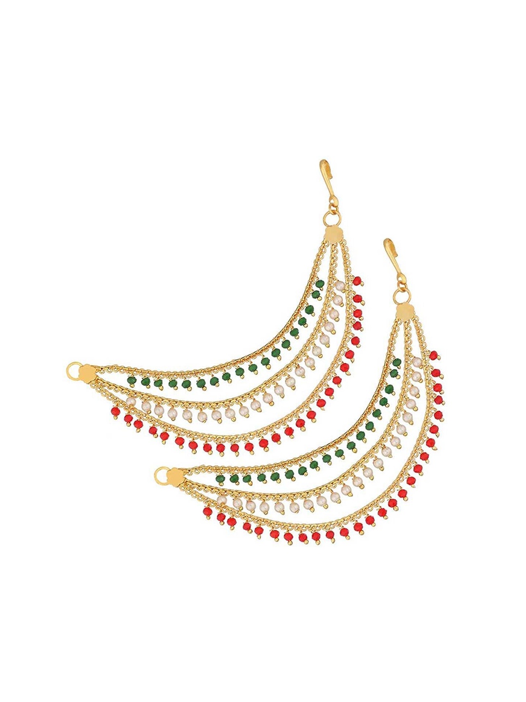 

PINAAKA DARINI God Plated Pearls Beaded Circular Drop Earrings, Red