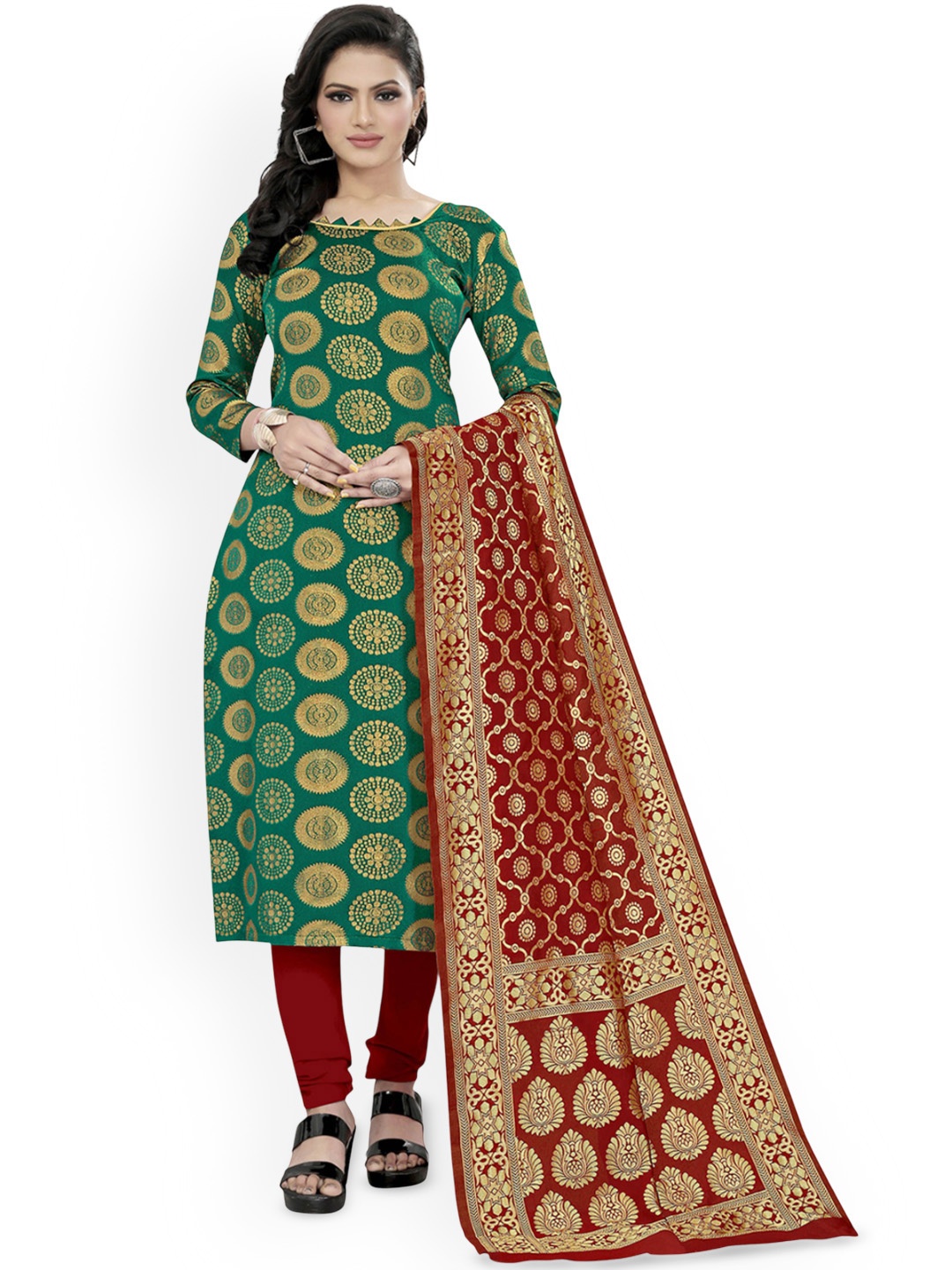 

Maroosh Ethnic Motifs Woven Design Unstitched Dress Material, Green