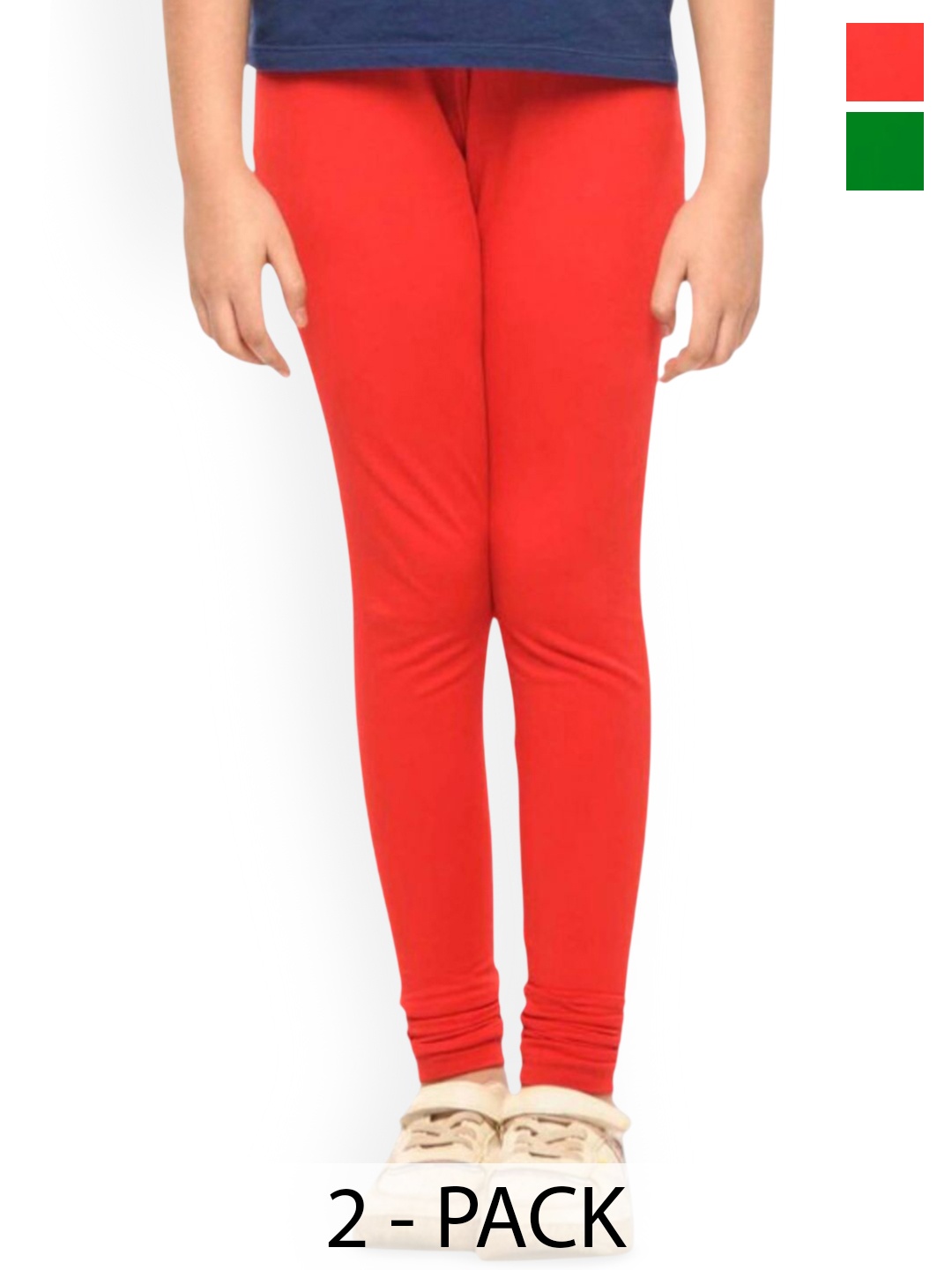 

Tik Tok WEARS Girls Pack Of 2 Churidar Length Leggings, Red