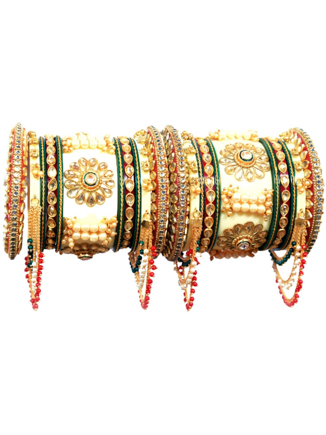 

Align Set Of 2 Gold-Plated Stone-Studded & Beaded Chuda Bangles