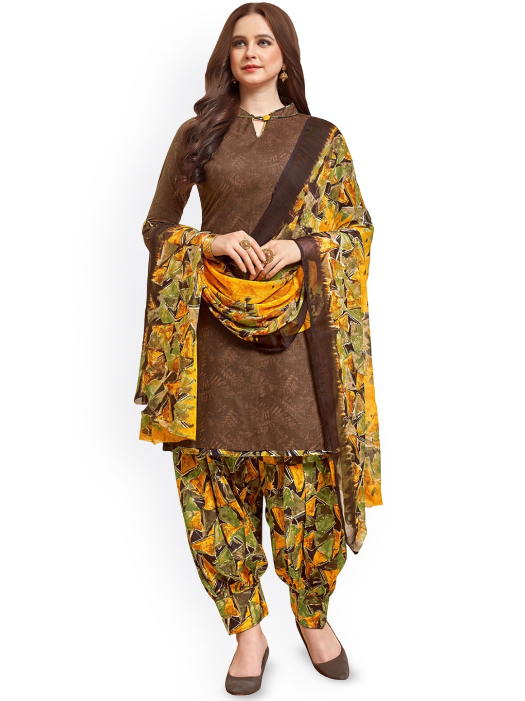 

Maroosh Abstract Printed Unstitched Dress Material, Brown