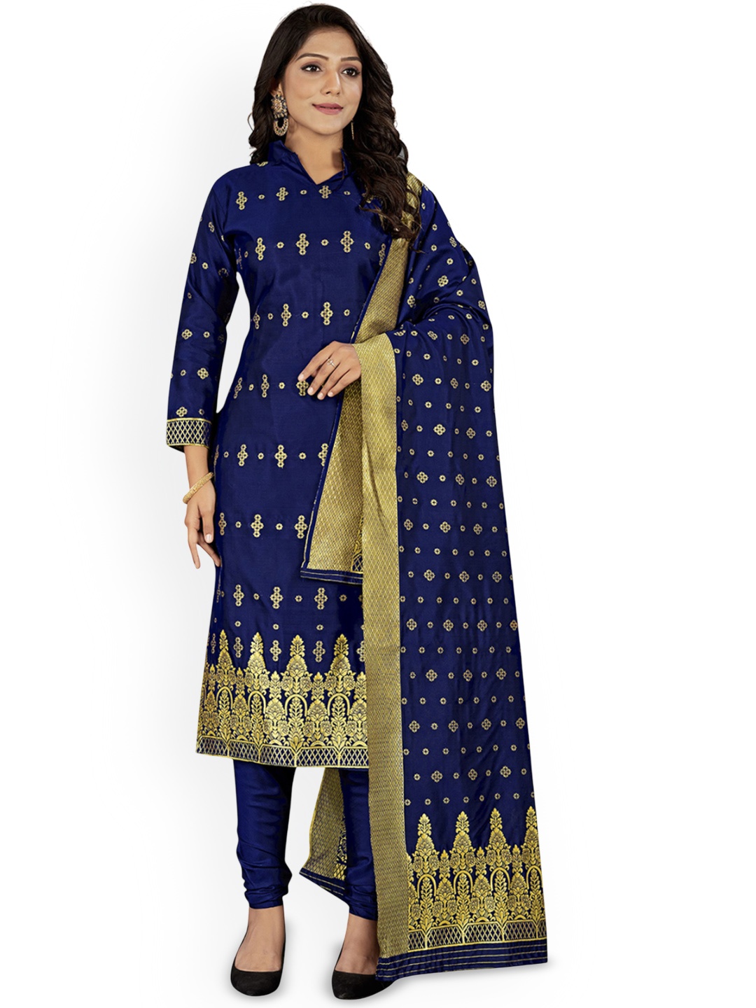 

Maroosh Ethnic Motifs Woven Design Unstitched Dress Material, Navy blue