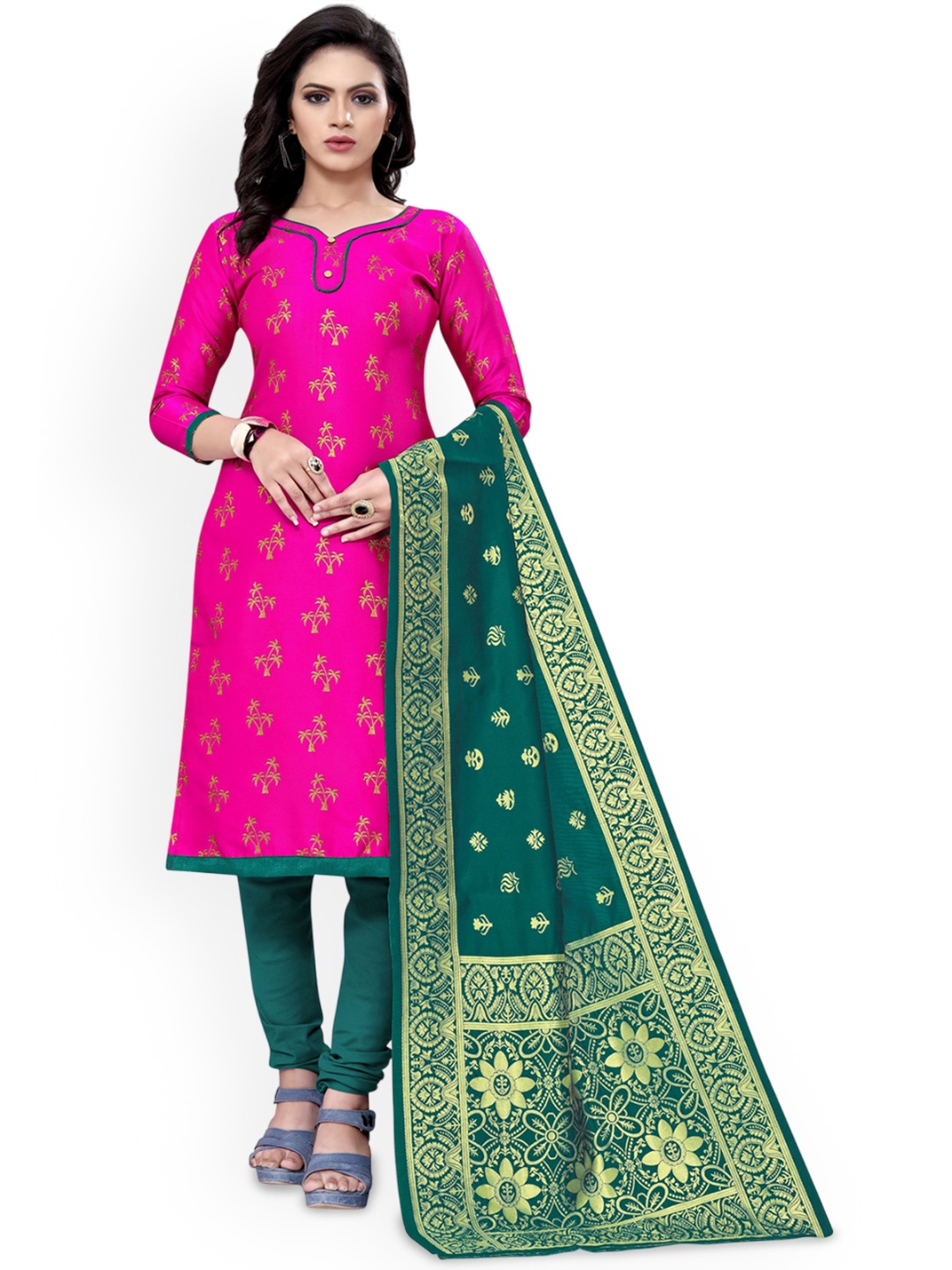 

Maroosh Floral Woven Design Unstitched Dress Material, Pink