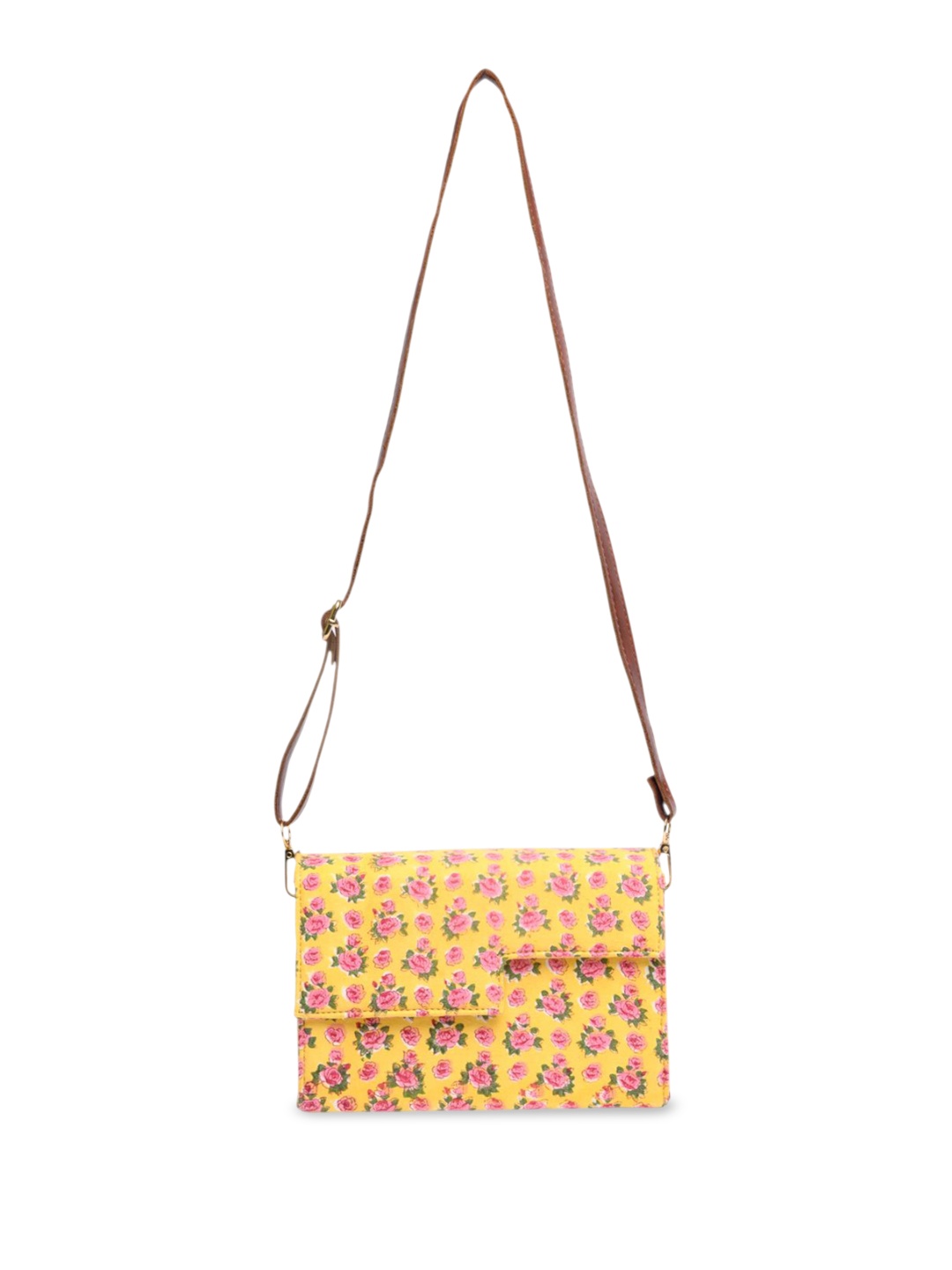 

Block N Style Women Floral Printed Crossbody Cotton Sling Bag, Yellow