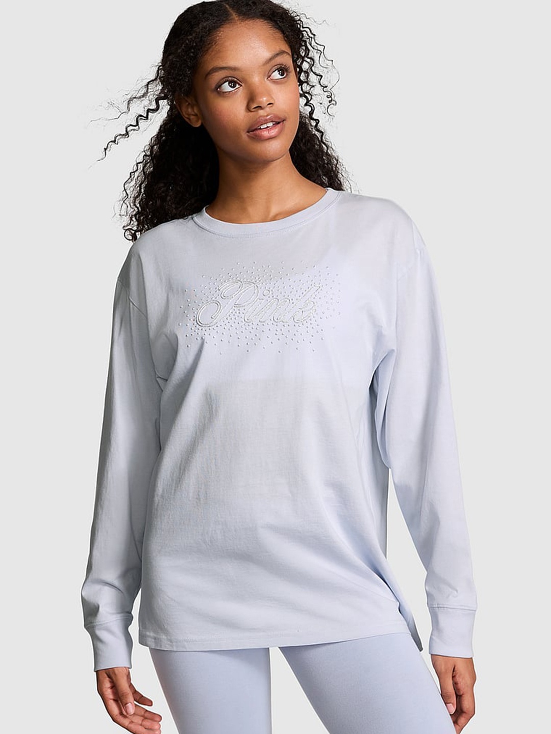 

Victoria's Secret Women Abstract Printed Round Neck Relaxed Fit Cotton T-shirt, Blue