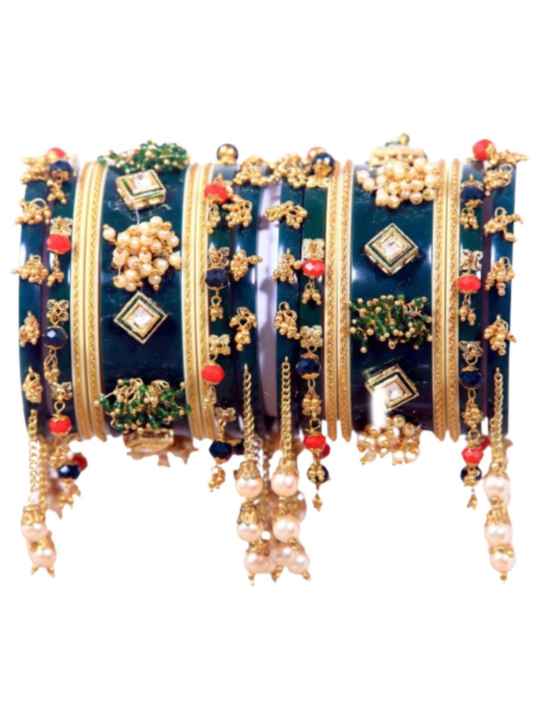 

Align Set Of 2 Stone-Studded & Beaded Chuda Bangles, Green