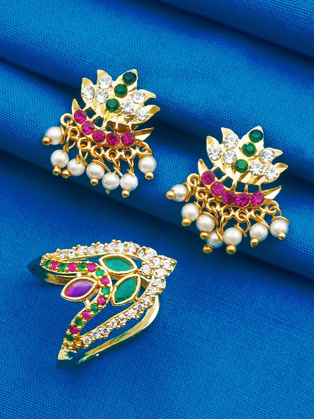 

PINAAKA DARINI 1 Gram Gold-Plated Contemporary Drop Earrings, White