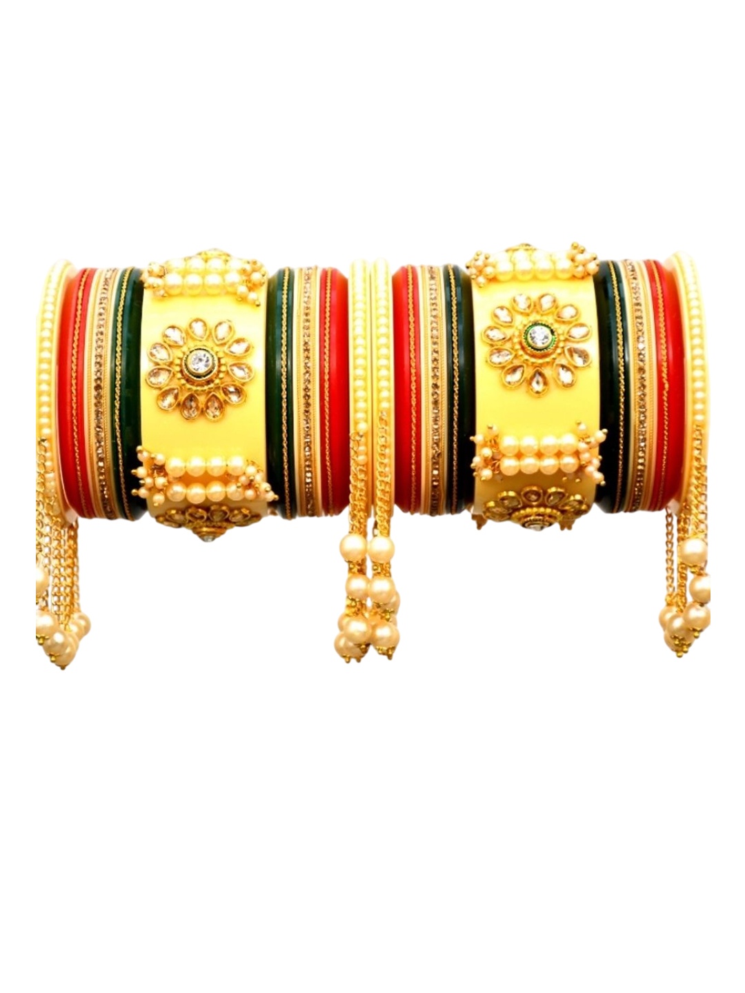 

Align Set Of 2 Gold-Plated Stone-Studded & Beaded Chuda Bangles