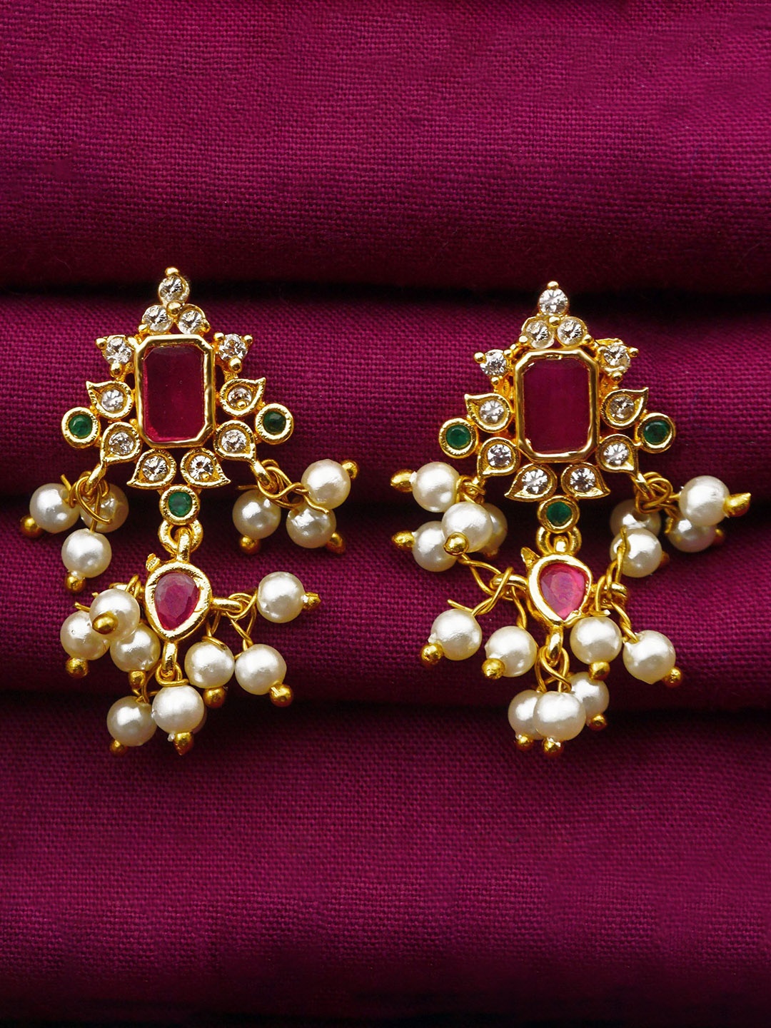 

PINAAKA DARINI 1 Gm Gold Plated Circular Drop Earrings, Rose gold