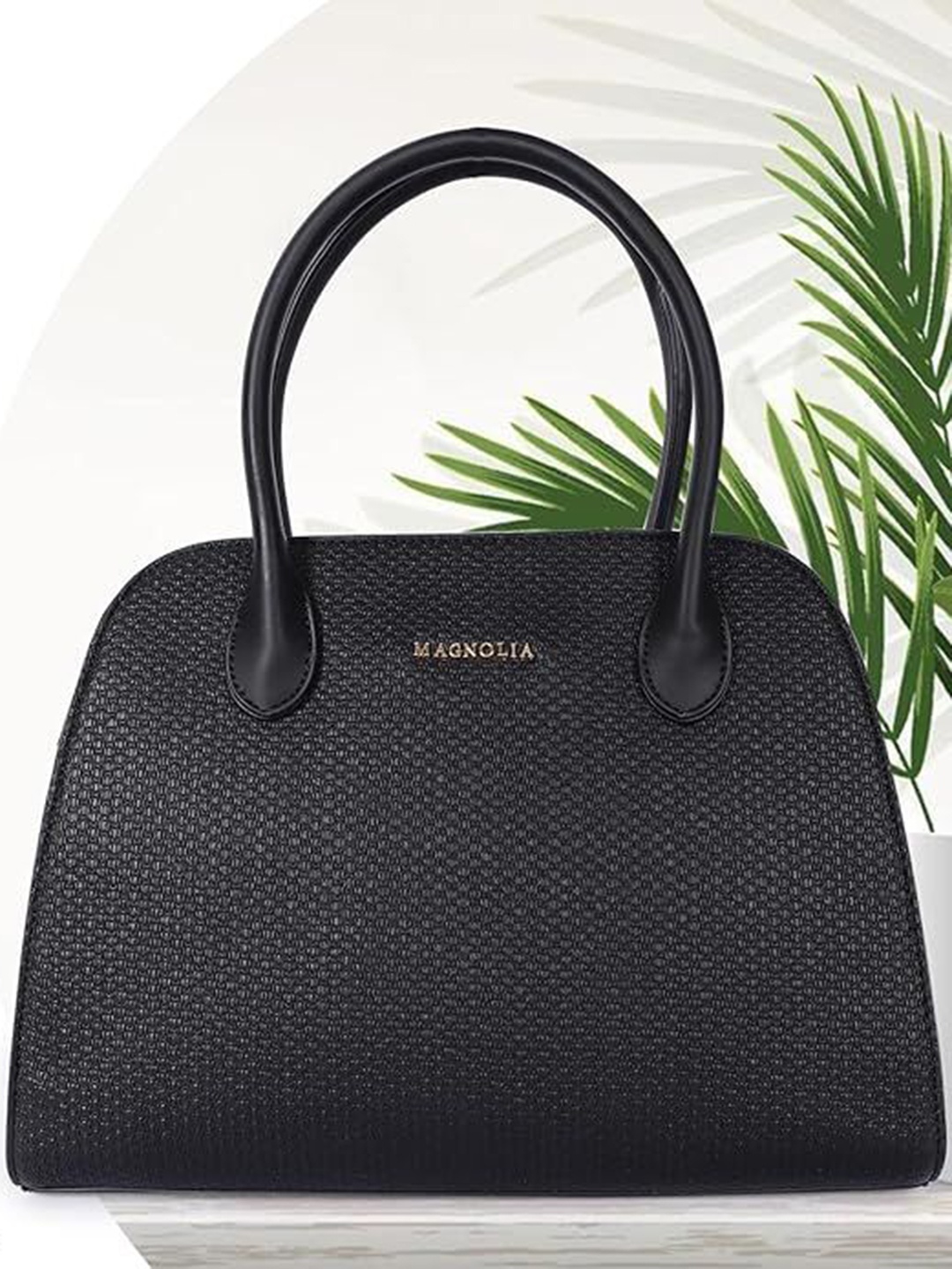 

MAGNOLIA Women Textured Structured Handheld Bag, Black