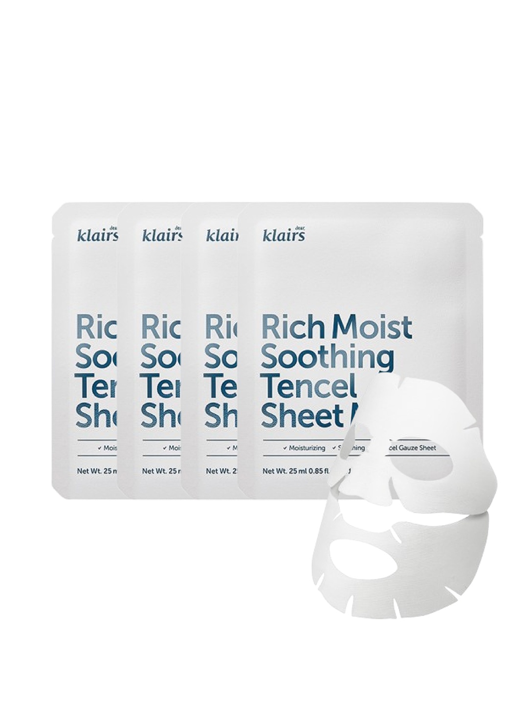 

dear klairs Rich Moist Soothing Tencel Sheet Masks - 4pcs, White