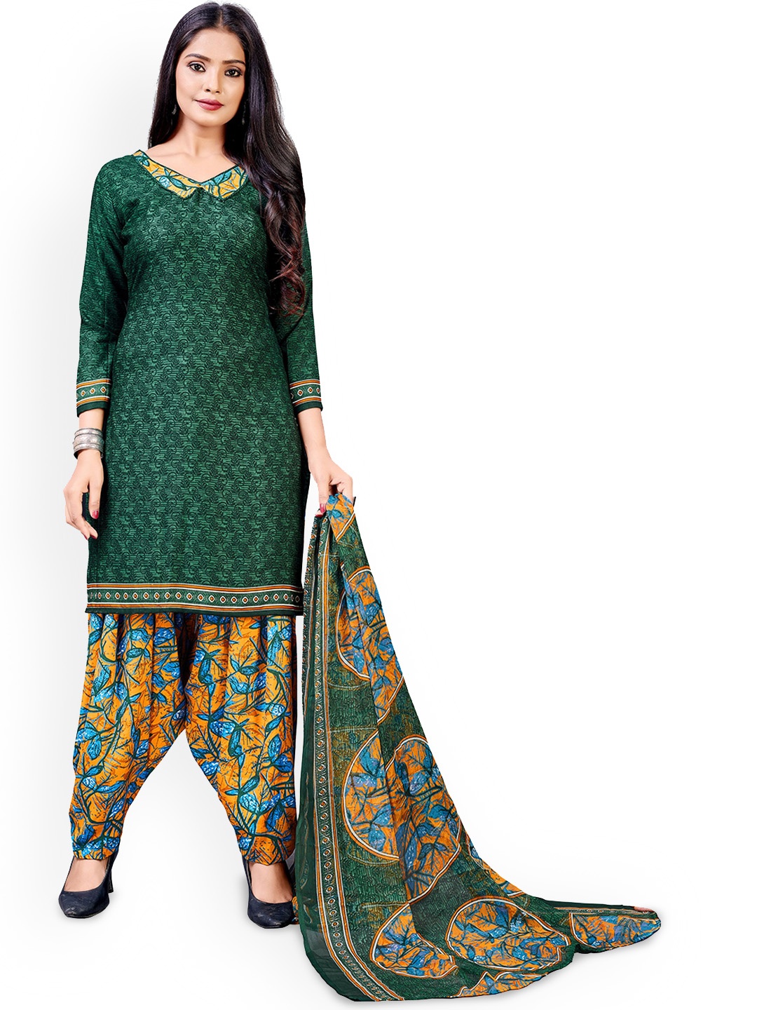 

Maroosh Floral Embellished Unstitched Dress Material, Green