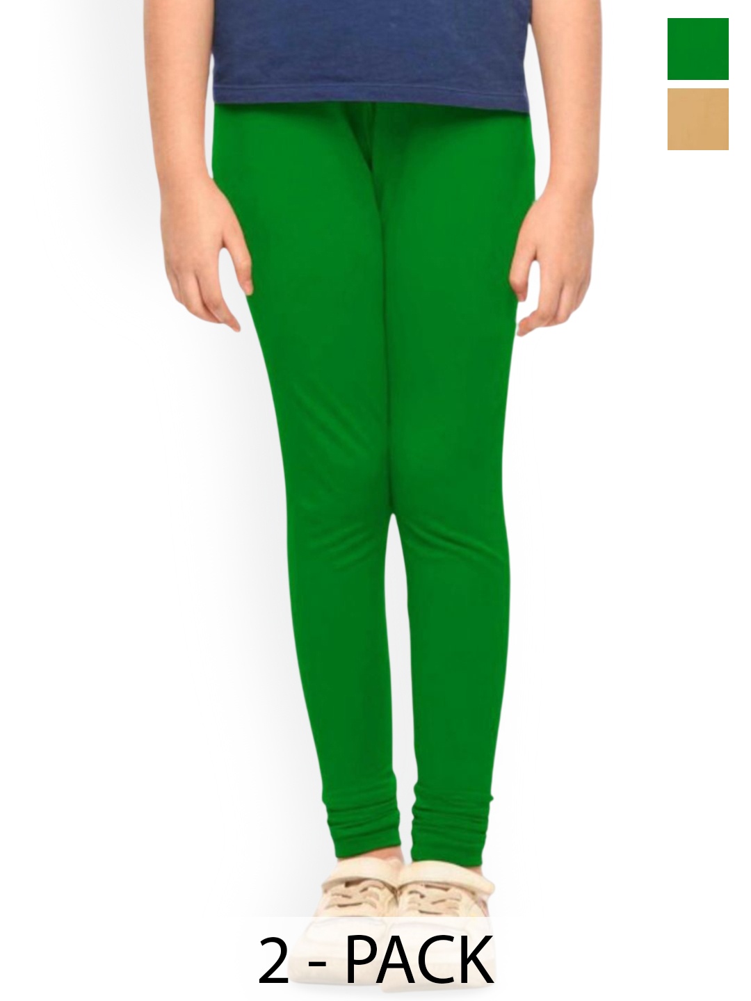 

Tik Tok WEARS Girls Pack Of 2 Mid-Rise Churidar Length Leggings, Green
