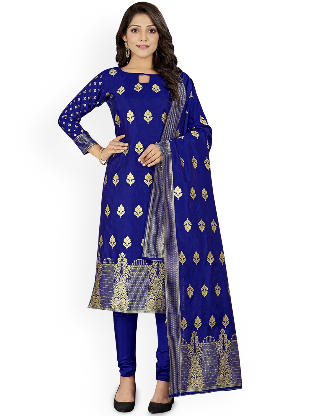 

Maroosh Ethnic Motifs Woven Design Unstitched Dress Material, Blue